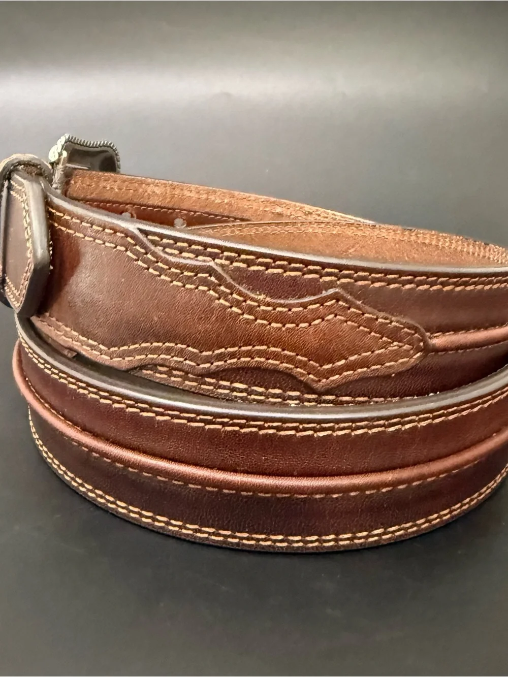 ARIAT Brown Leather Silver Ornate Buckle Rodeo Cowboy Men’s Western Belt Size 38